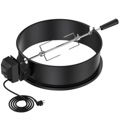 Afbeelding van Onlyfire Rotisserie met motor voor Weber kogelgrill (47 cm) en andere modellen, rotisserie, grillspies set houtskoolgrill (geëmailleerd zwart)