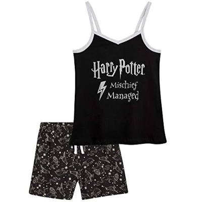 Afbeelding van Harry Potter Pyjama voor Meisje, Leuke Pyjamas met Spaghetti Top en Korte Broek, Pijama Set Tieners, Nachtkleding Meisje van Katoen, Cadeau Meisjes (Zwart, 9 10 Jaar)