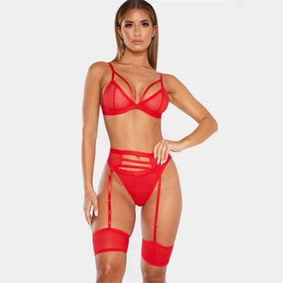Afbeelding van Lenceria Babydoll Ondergoed Beha Slipje Set G string Sexy Jarretel met Strass Elementen Small
