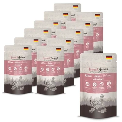 Afbeelding van Venandi Premium Kattenvoer, natvoer, kitten, kip met zalmolie, graanvrij extra vlees, 12 x 125 g (12 stuks)