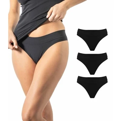 Afbeelding van Risalti Braziliaanse damesslips van microvezel, 3 stuks, naadloos, zachter dan onderbroeken voor dames, katoen, tanga, damesondergoed, gemaakt in Italië, zilver blauw antraciet, S M