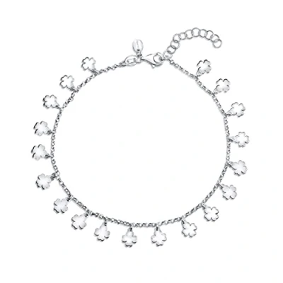 Afbeelding van Amberta Dames 925 Sterling Zilveren Enkelband met Bedeltjes: Enkelarmband Klavertjes 22 + 3 cm