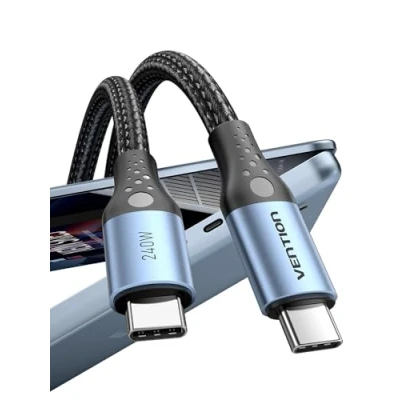 Afbeelding van VENTION USB C kabel 240W, 1m lang. Ultra snel opladen tot 5A. Verbeterde E Marker chip, compatibel met iPhone 15, Samsung Galaxy S24, iPad Pro en meer. 24/7 klantenservice