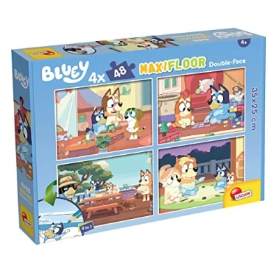 Afbeelding van LISCIANI MAXIVLOER Puzzel Bluey 100354 Dubbelzijdige 4x48 Stukjes Achterkant om te Kleuren Denk en Geduldsspel Educatief Spel Voor Kinderen vanaf 4 jaar