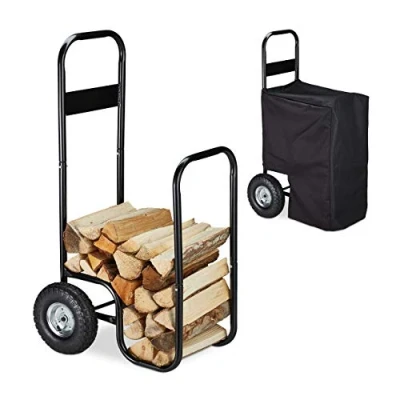 Afbeelding van Relaxdays brandhout kar metaal houtopslag brandhoutwagen haardhout rek trolley