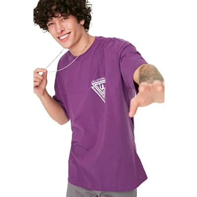 Afbeelding van Trendyol TMNSS20TS1102 Volwassenen Mannen T shirt single Paars M
