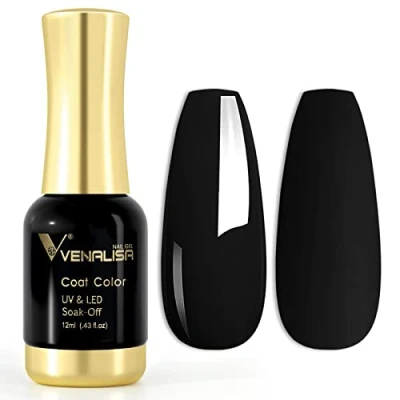 Afbeelding van VENALISA Uv gellak, nagellak, zwarte kleuren, Gel soak off, nagels, kleurgelkit, Pearly Black nagellak voor nageldesign, manicure, 12 ml
