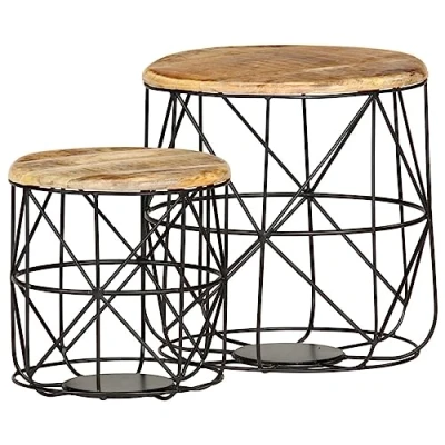 Afbeelding van vidaXL 2x Massief Mangohouten Salontafel Woonkamertafel Banktafel Bijzettafel Tafel Tafeltje Koffietafel Consoletafel Tafelset Meubel