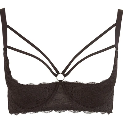 Afbeelding van Cottelli Plus Size Kanten Riem Top Beha met Licht Gevoerde Open Cups en Stijlvolle Buste Ring Maat 95D Zwart