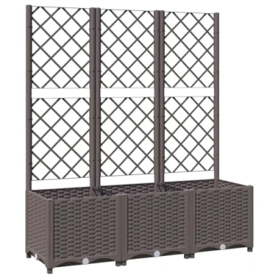 Afbeelding van vidaXL plantenbak met latwerk 120x40x136 cm polypropeen bruin, planten bak, bloem bloembed, bloembak, bloemenperk,