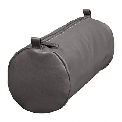 Afbeelding van Clairefontaine 77035C Collection Age Bag Une Grande Trousse Ronde en Véritable Cuir d&#039;Agneau Gris 22 cm x 8 de Diamètre
