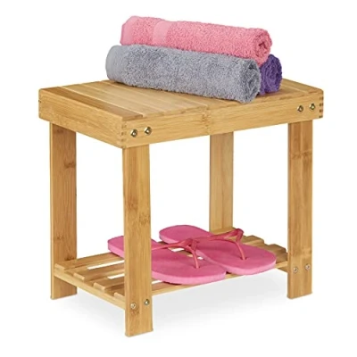 Afbeelding van Relaxdays bamboe kruk, tot 100 kg, stabiele badkamerkruk, HBD: 33,5 x 25 39 cm, opstapje voor kinderen, plant, naturel