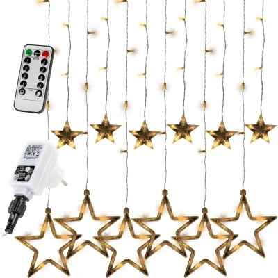 Afbeelding van VOLTRONIC LED Sterrengordijn Met Afstandsbediening 12 Sterren Kerstverlichting Tuinverlichting Binnen en Buiten Warm Wit