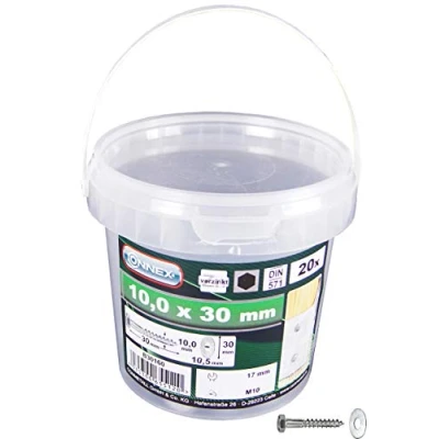 Afbeelding van Connex Zeskanthoutschroeven 10,0 x 30 mm 20 stuks zeskantige aandrijving verzinkt voor alle houtverbindingen incl. sluitringen/sleutelschroeven/schroefemmer / B30160