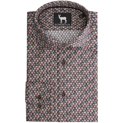Afbeelding van Gents Overhemd Blumfontain cirkelprint bruin Maat 3XL