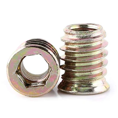 Afbeelding van 20st verzinkt koolstofstaal schroef in moer, zeskant aandrijving schroefdraad insert moeren voor houten meubels(M8*17mm)