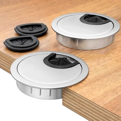 Afbeelding van BRUCE.® Premium bureau Kabeldoorvoer [2 Stuks, Zilver] van metaal Voor ø 60 mm incl. 2 x rubber tules meer orde op het de werkplek