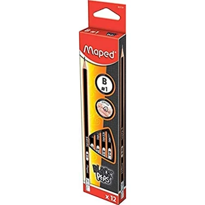 Afbeelding van Maped 851724 12x potloden BLACK&#039;PEPS B met gum zwart/oranje