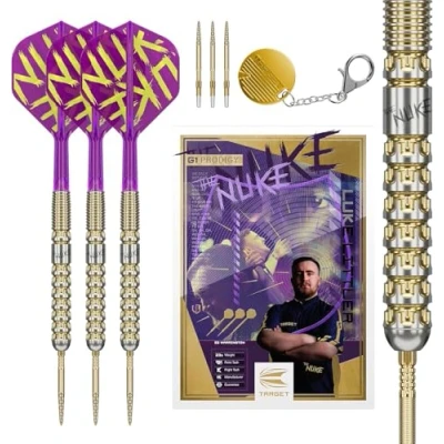 Afbeelding van Target Darts Luke Littler Gen 1 Prodigy Stalen punt Swiss Point Darts, 90% Wolfraam 22G Generatie Gouden Tip Spelerseditie Points Dart Sets, K FLex Flights and Shafts