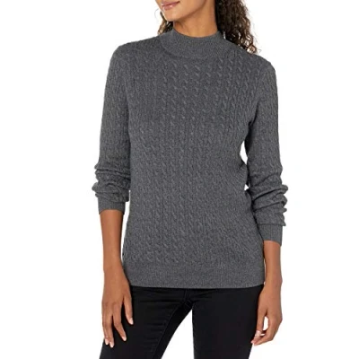 Afbeelding van Amazon Essentials dames Classic fit lichtgewicht kabel lange mouwen Mockneck trui,Houtskool Hei,S M