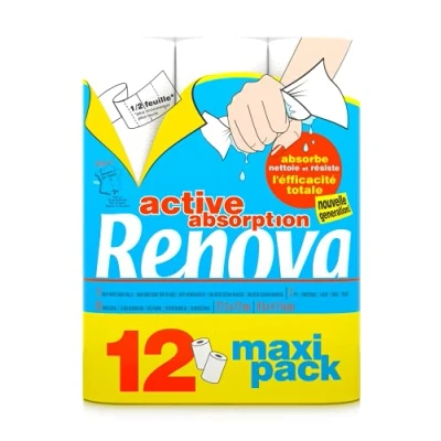 Afbeelding van Renova Active Absorption handdoeken, 12 rollen, 2 laags, wit