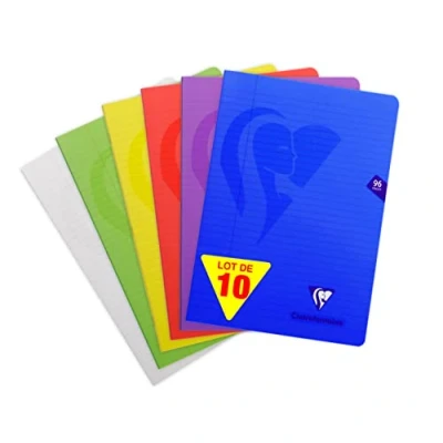Afbeelding van Clairefontaine 303165C Set van 10 Mimesys Geniet Schrift A4 21x29,7 cm 96 gelijnd pagina&#039;s met marge 90 g wit papier Transparant Polypropyleen kaft in willekeurige kleuren