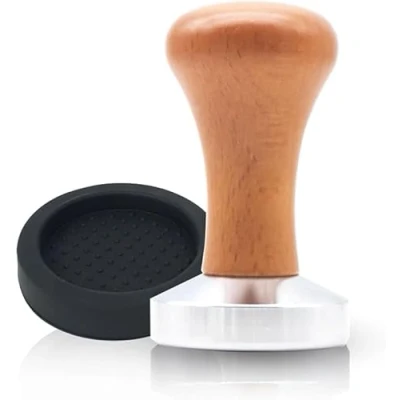Afbeelding van AMJKEJI Koffie tamper 50 mm, espresso tamper, koffiestamper van roestvrij staal, incl. tampermat, voor perfecte barista gereedschap, design koffietamper set, cafés en koffieliefhebbers