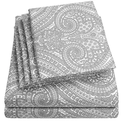 Afbeelding van kingsize lakens 6 delig 1500 Supreme Collection fijn geborsteld microvezel diepe zak lakenset beddengoed 2 extra kussenslopen, voordelig, King, Paisley grijs