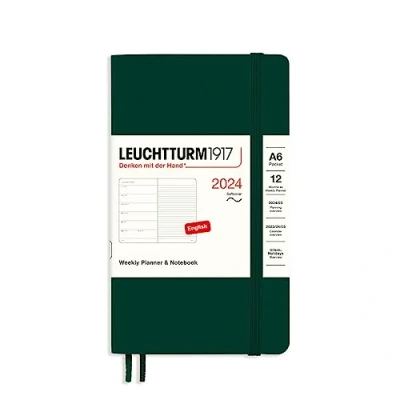 Afbeelding van LEUCHTTURM1917 367790 weekkalender &amp; notitieboek zachte kaft pocket (A6) 2024, 12 maanden, bosgroen, Engels