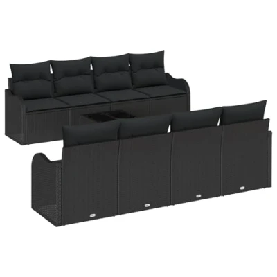Afbeelding van vidaXL 9 delige Tuin Sofa Set met Kussens Zwart Poly Rattan