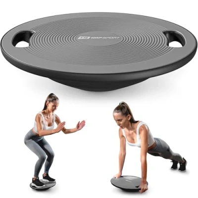 Afbeelding van Hop Sport balansbord met handgrepen, diameter 40 cm, draagvermogen 150 kg, antislip oscillerend balanskussen, evenwichtstrainer voor spierversterking en verbetering van balans coördinatie, Grijs