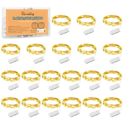 Afbeelding van LED Fairy Lights Batterij, 20 stuks Koperdraad Warm Wit 1M 10 LED&#039;s Kerstverlichting voor binnen en buiten Decoratie (Warmwit)