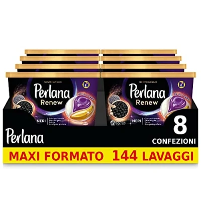 Afbeelding van Perlana Renew Caps Neri Wasmiddelcapsules, wasmiddel 3 in 1 formule optimaal voor alle donkere wasbeurten, 8 x 18 totaal 144 wasbeurten