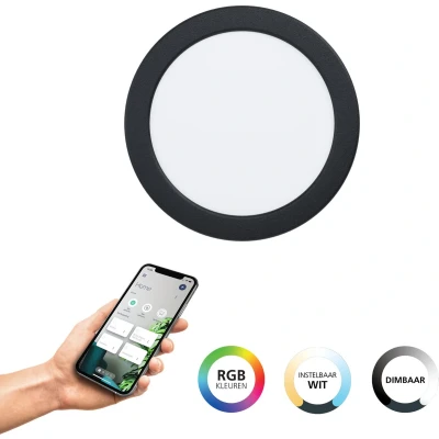 Afbeelding van EGLO connect.z Fueva 6 Z Smart Inbouwspot Badkamer/Buiten LED Ø 16.8 cm Zwart Instelbaar RGB &amp; wit licht Dimbaar Zigbee