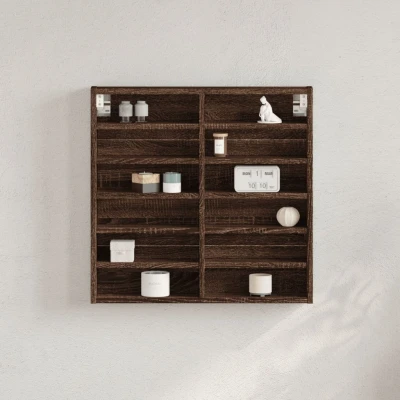 Afbeelding van Vitrinekast 60x8,5x58 cm bewerkt hout bruin eikenkleurig