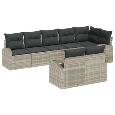 Afbeelding van vidaXL 8 delige Tuin Sofa Set met Kussens Licht Grijs Poly Riet