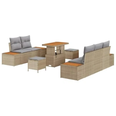 Afbeelding van vidaXL 8 delige Tuinsofa Set met Kussens Beige Poly Rattan