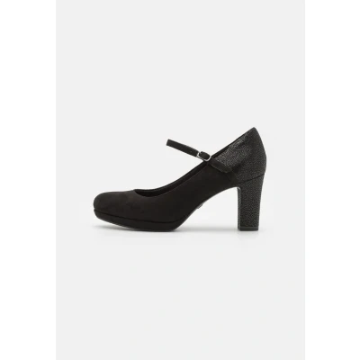 Afbeelding van Tamaris Plateaupumps, Dames, Maat: 38, Black comb Textiel/ synthetisch