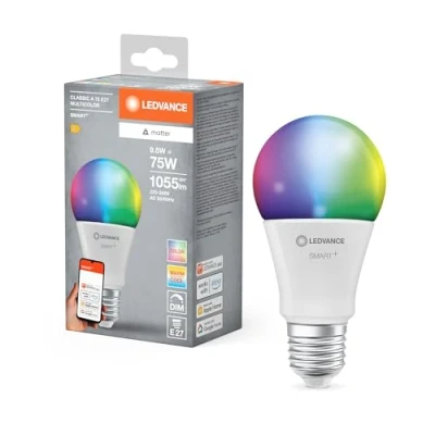 Afbeelding van LEDVANCE SMART+ MATTER LED Bulb, Compatible with Google, Alexa, Apple, White Matte Look, 9.5W, 1055lm, E27 Socket, Colour Light, App or Voice Control, Life Up to 20,000 Hours