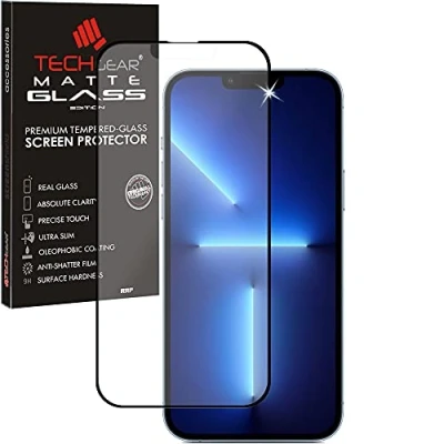 Afbeelding van TECHGEAR Matte displaybeschermfolie voor iPhone 14, 13, 13 Pro mat gehard glas, 3D bescherming, mat, anti reflectie, volledig scherm van compatibel met