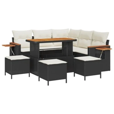 Afbeelding van vidaXL 9 delige Tuin Sofa Set met Kussens Zwart Poly Rattan Acacia
