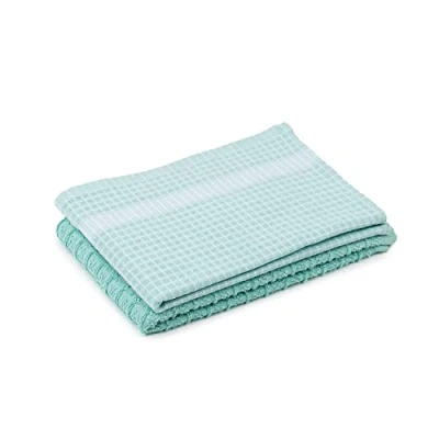 Afbeelding van Amago 100% katoenen Jacquard Theedoeken (2 stuks), 50 x 70 cm Turkoois/Wit
