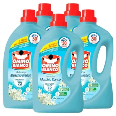 Afbeelding van Omino Bianco Vloeibaar wasmiddel, frisse geur met witte muskusessence, 52 wasbeurten, 2000 ml x 5 verpakkingen