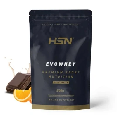 Afbeelding van HSN Evowhey Proteïne, chocolade en sinaasappel, 500 g = 17 blikjes per geconcentreerde verpakking met wei eiwit, 100% eiwitconcentraat (WPC), niet GMO, vegetarisch, gluten sojavrij