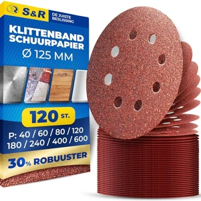Afbeelding van S&amp;R Velcro Schuurpapier Schuurschijven 125 mm, 8 Gaten Grit P40 P240 Voor Random Orbitale Schuurmachines Hout, Metaal, Plastic, Glas, Steen, Verf en Materiaalverwijdering