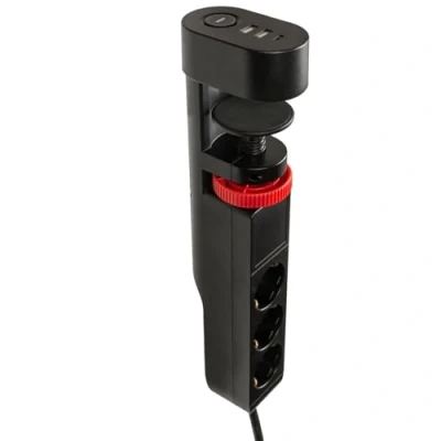 Afbeelding van FeinTech MD833 tafelstopcontact, 3 stopcontacten, 2 x USB en 1 C PD (20 W), klembaar, schakelaar, m kabel