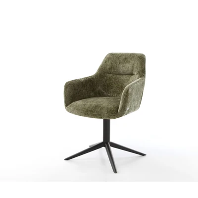 Afbeelding van DELIFE Draaistoel Pejo Flex chenille olijfgroen kruispoot zwart 360 draaibaar rocker functie pocketveer kern