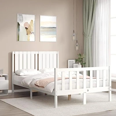 Afbeelding van vidaXL Bedframe met hoofdbord massief hout wit