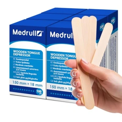 Afbeelding van Medrull houten mondspatels 400 stuks (4 x 100) niet steriel voor uitwendig gebruik, spatel 1,8 cm 15 het aanbrengen van zalven of wasstokjes, ijsstokjes om te bakken