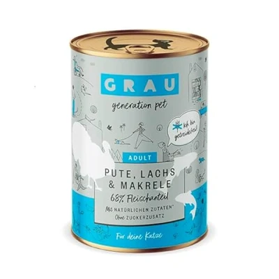 Afbeelding van GRAU het origineel natvoer voor katten kalkoen, zalm, makreel, 6 pack (6 x 400 g), graanvrij, volwassen